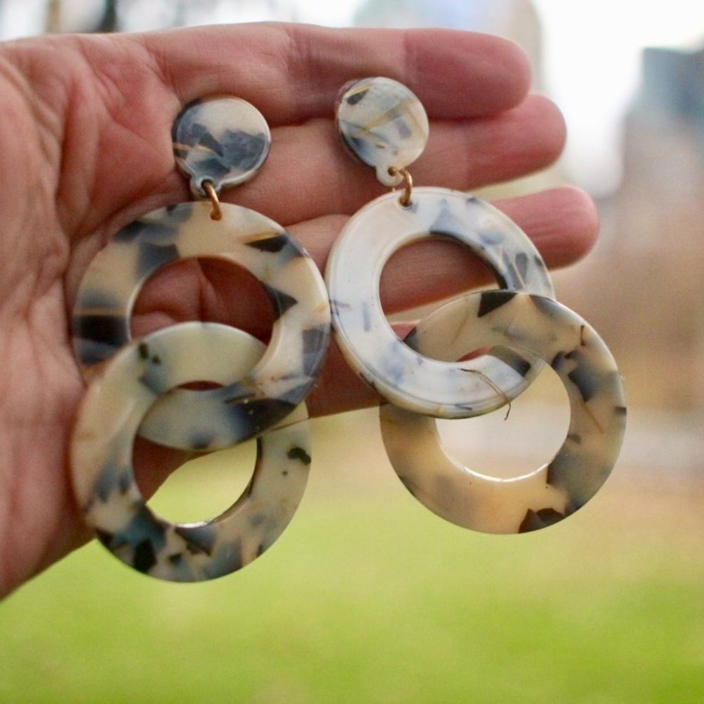 New Chunky Circle Layered Chain Dangle Earrings - image 1